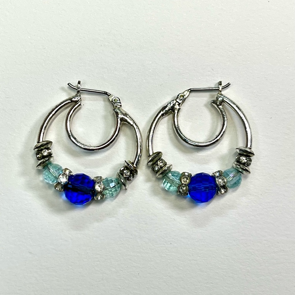 silver and blue beaded hoop earrings!